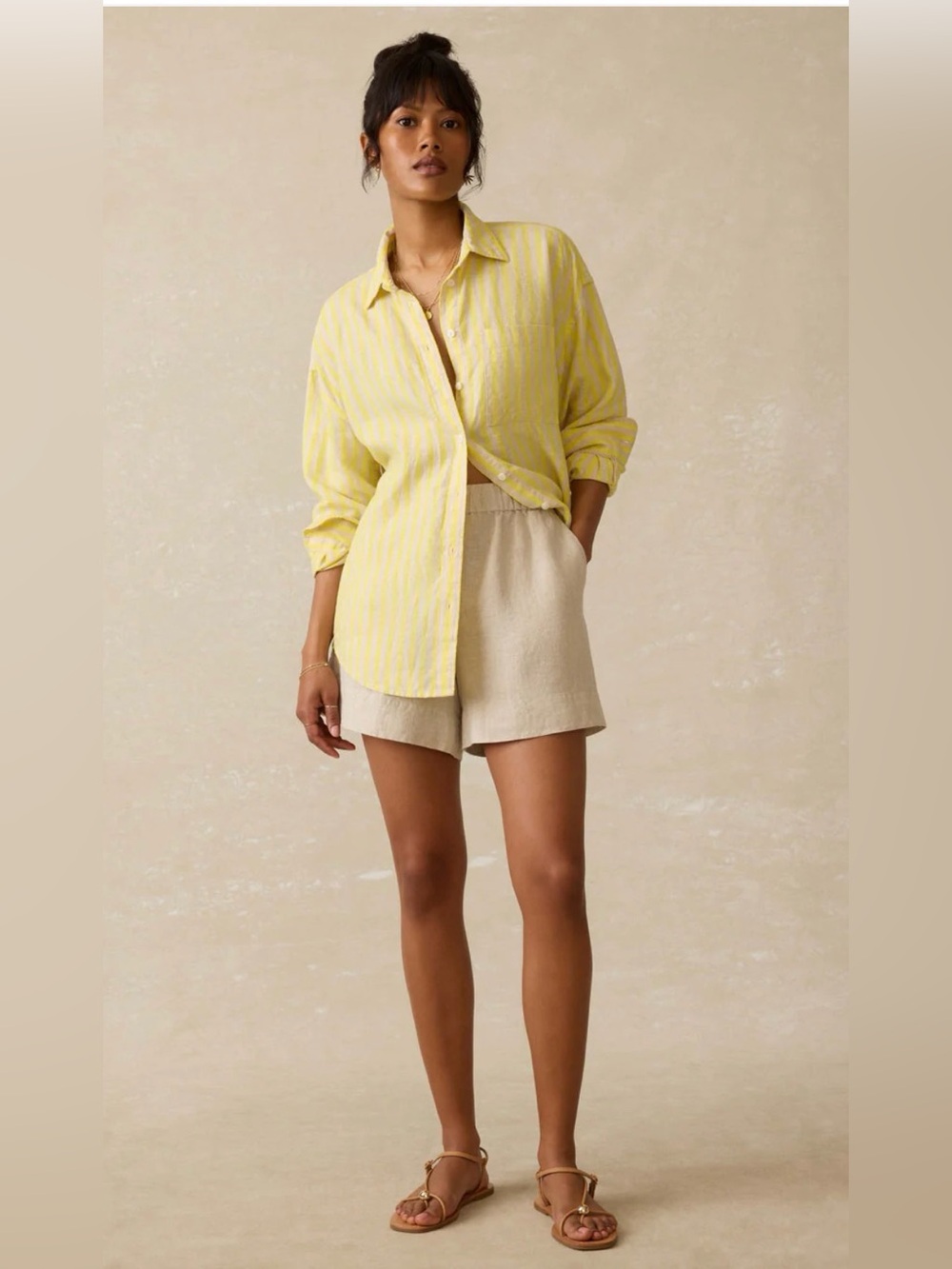 Faherty Laguna Linen Relaxed Shirt - Golden Kiwi Lucy Stripe - Picture 2 of 13
